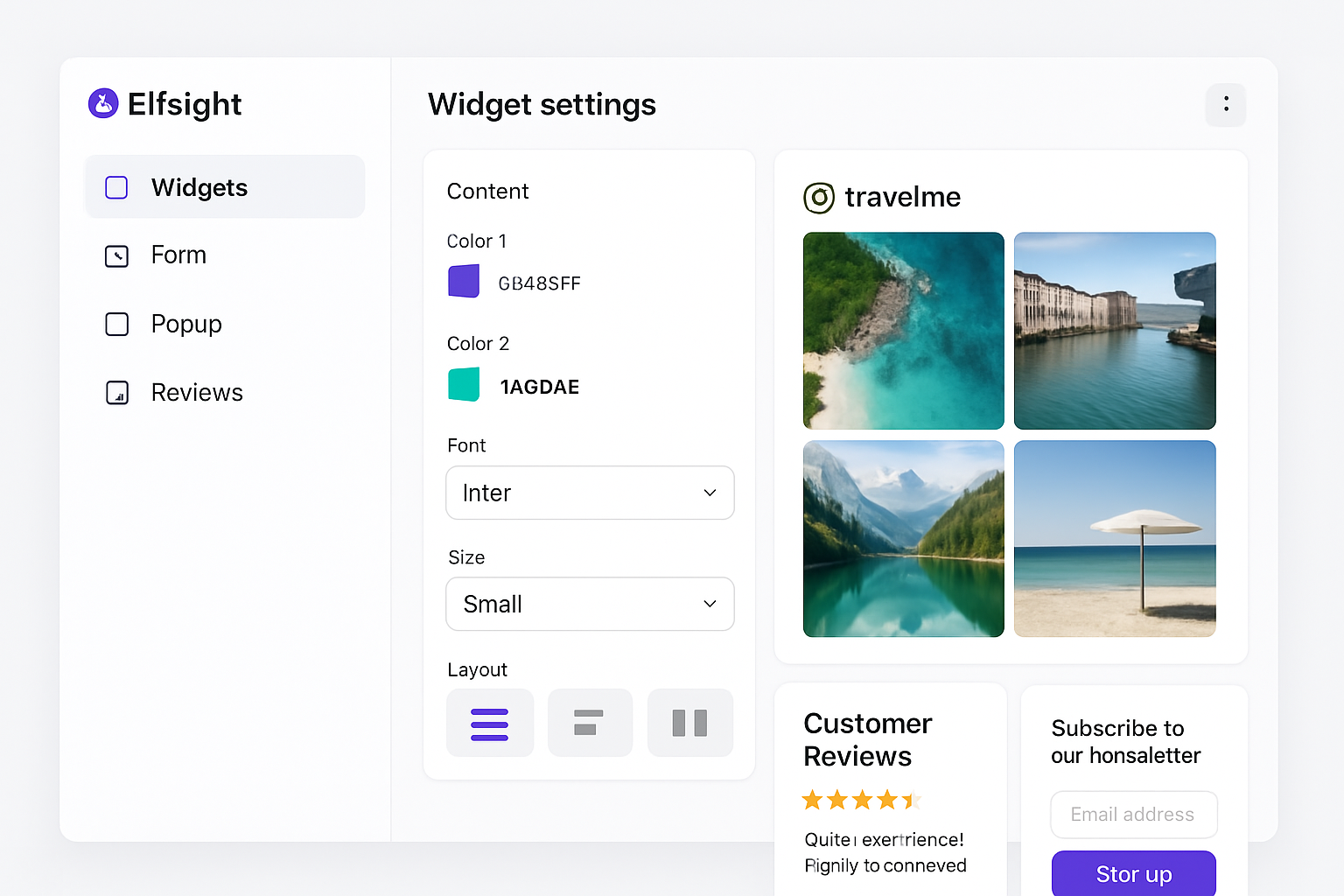 Elfsight widgets dashboard showing various customizable widgets